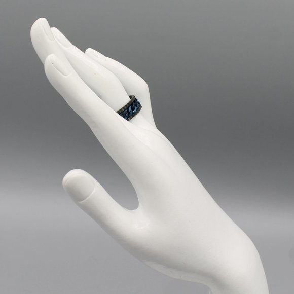 Jewelry ring band 8mm wide blue black stainless steel chain design polished new - Picture 4 of 6